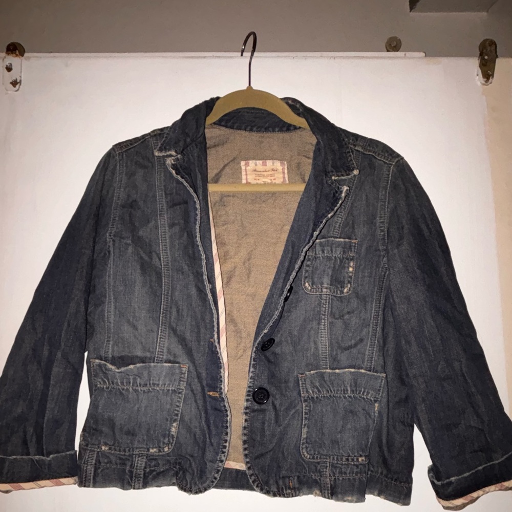 Abercrombie blazer fit, fitted Jean jacket, vintage worn loom